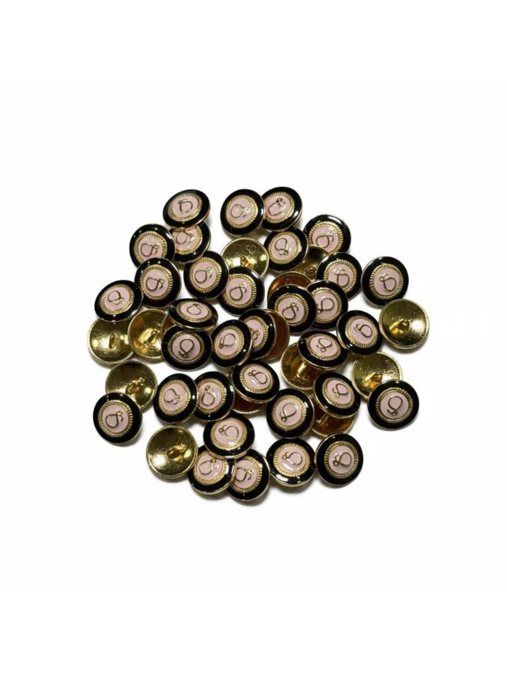 Vintage Gold & Black Shank Buttons With Pink Center & Ring Motif Set Of 100+ For